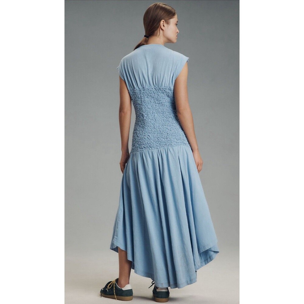 Anthropologie Daily Practice Midi Dress Blue Deep End Smocked Vacay Medium NWT - Picture 5 of 10